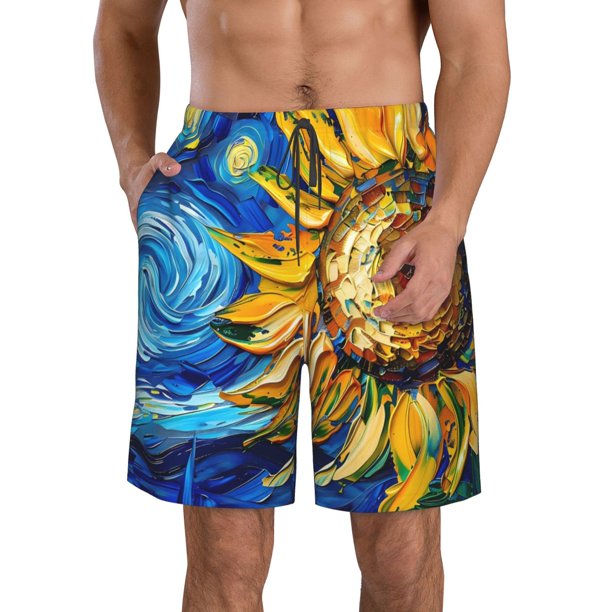 Fotbe vintage Starry Sunflower Trajes de Baño Estampados para Hombre, Shorts de Verano de Secado Rápido, Ropa de Playa, Bañadores-XX-Large