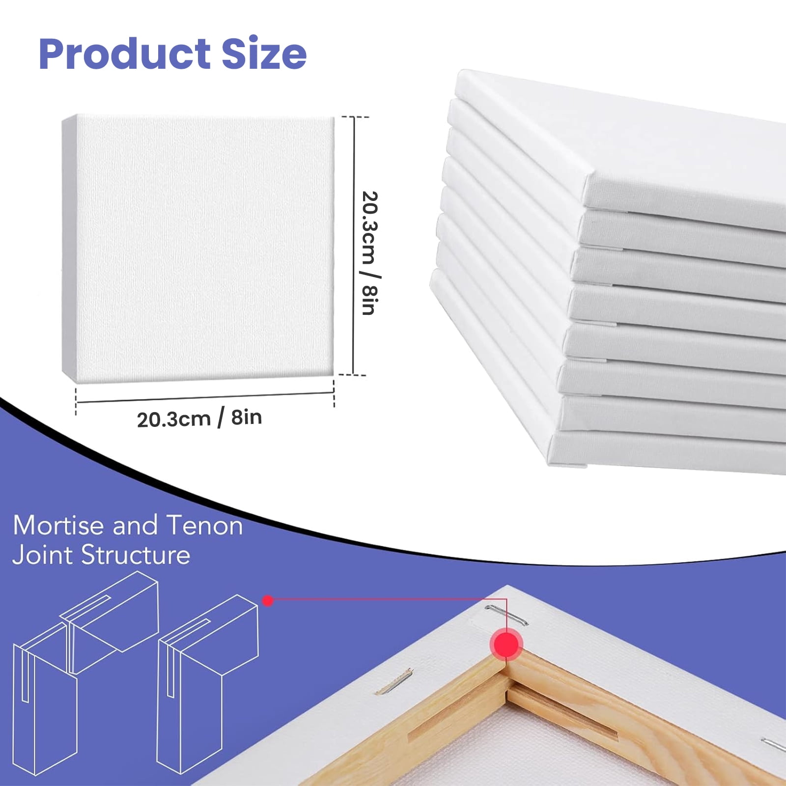 DIYMAG 24 Pcs 8x8in Painting Canvas, Wood Framed Blank Stretched Canvas for Painting Art Canvases for Oil,Acrylic Paint, Pouring Painting.