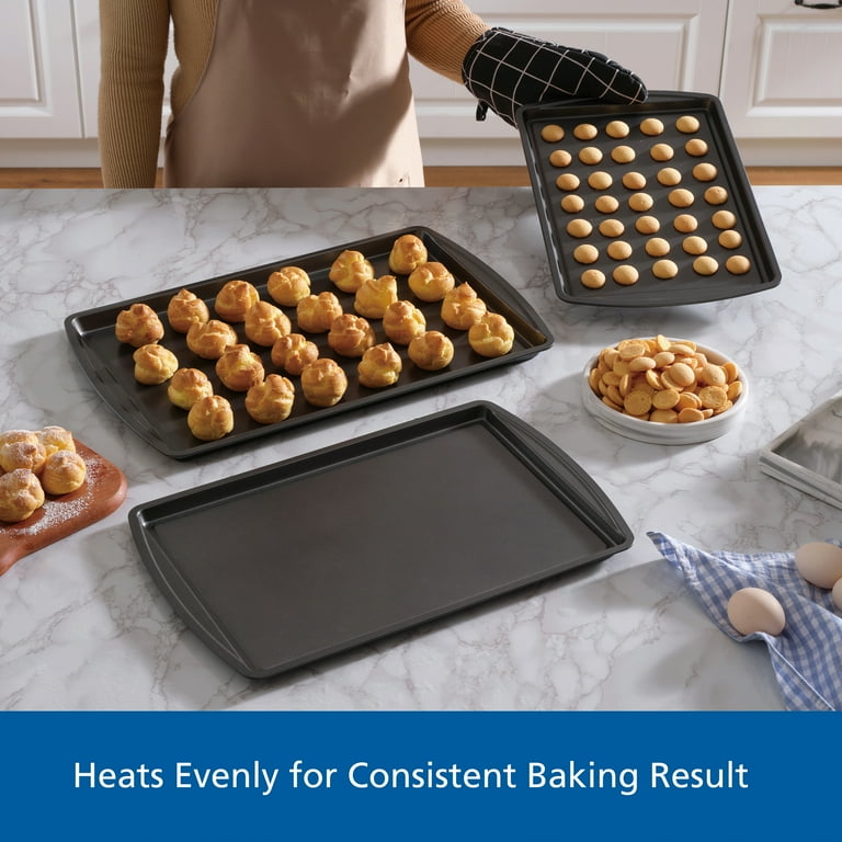 Mainstays 3pc Carbon Steel Cookie Sheet Bakeware Set, 11x17, 10x15