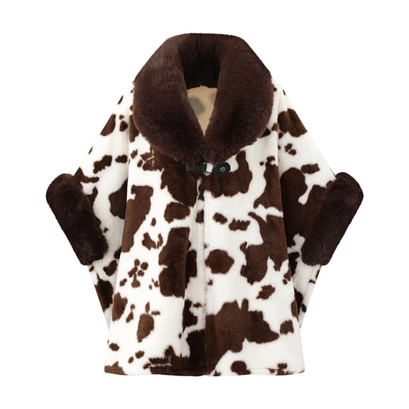 Ecqkame Womens Sherpa Cape Shawl Faux Fur Collar Tie Front Fleece Lined Warm Poncho Winter Warm Soft Dressy Outerwear Coffee Free Size