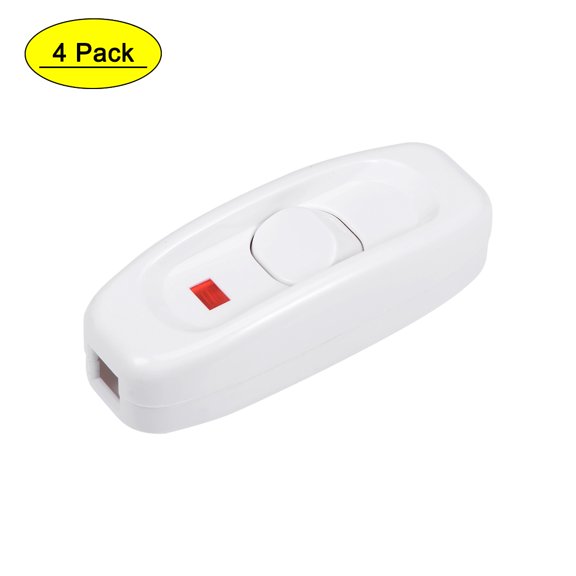 Uxcell AC 250V 10A On/Off Indicator Light Inline Cord Switch White for Desk Lamp 4 Pack