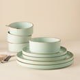 thumbnail image 5 of Famiware Nebula Stoneware Dinnerware Sets, 12-Piece Dish Set, Light Green with Brown Rim, 5 of 7