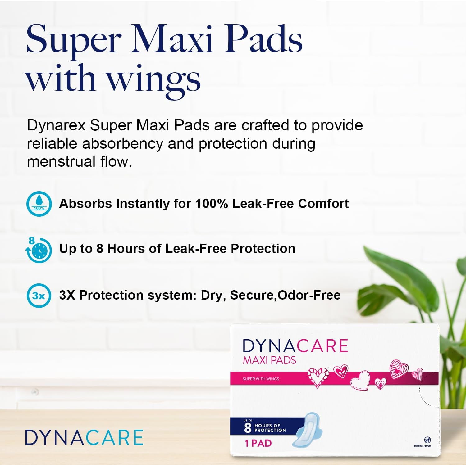 Dynarex Super Maxi Pads with Wings, Sanitary Feminine Pads, Unscented, High Absorbency, 250 Count