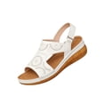 thumbnail image 2 of IEMIEMIEM Women's Perforated Leather Sandals Summer Comfortable Leaf Cut-Out Design Adjustable Strap Cushioned Wedge Heel Casual Sandals Walking Shoes White 9 Wide, 2 of 7