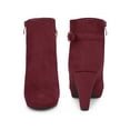 thumbnail image 5 of BLISSFUL STEP Round Toe Side Zip Platform Chunky Heel Ankle Boots for Women Burgundy 9.5, 5 of 6