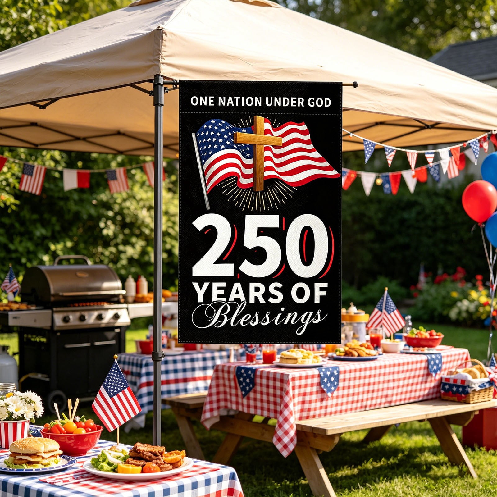 Win s Way USA 250th Anniversary Flag, Double Sided Outdoor Patriotic Decor, 12x18