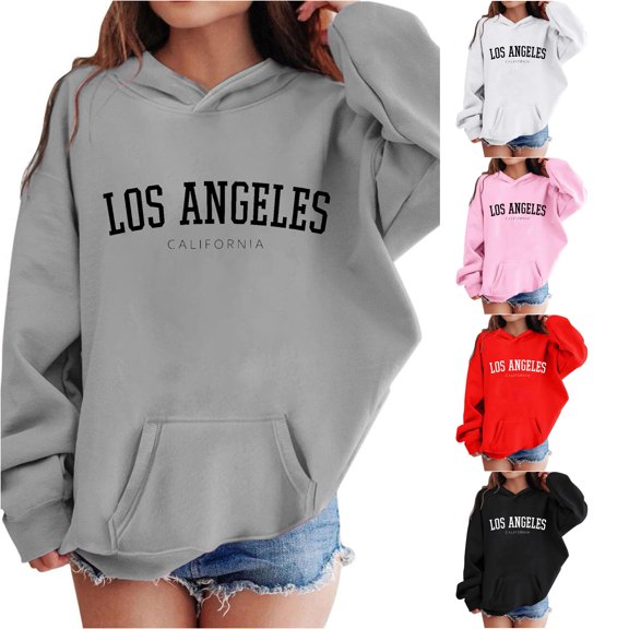 RTKFRFLM Kids Los Angeles Letter Hoodie Bold Graphic Casual Loose Pullover Sweatshirt Trendy Thermal Winter Warm Tops for Children
