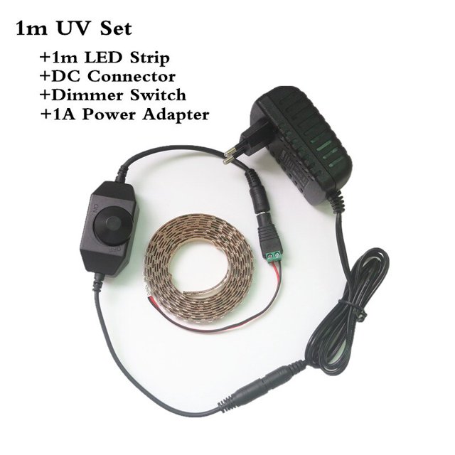 Tira de luces Led ultravioleta de 12V, luz negra, cinta LED, lámpara Flexible púrpura, interruptor de atenuación y adaptador de corriente de 12V Adepaton 2025913-3