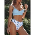 thumbnail image 2 of ZAFUL for Women Swimsuit or Bikini Set Plunge Surplice Floral Tankini Swimsuit Light Blue M, 2 of 7