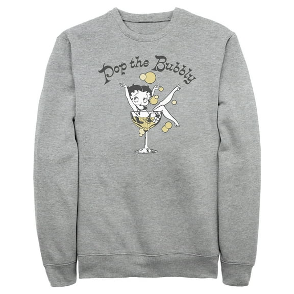 Men's Betty Boop New Year's Retro Pop the Bubbly  Sweatshirt Athletic Heather Large