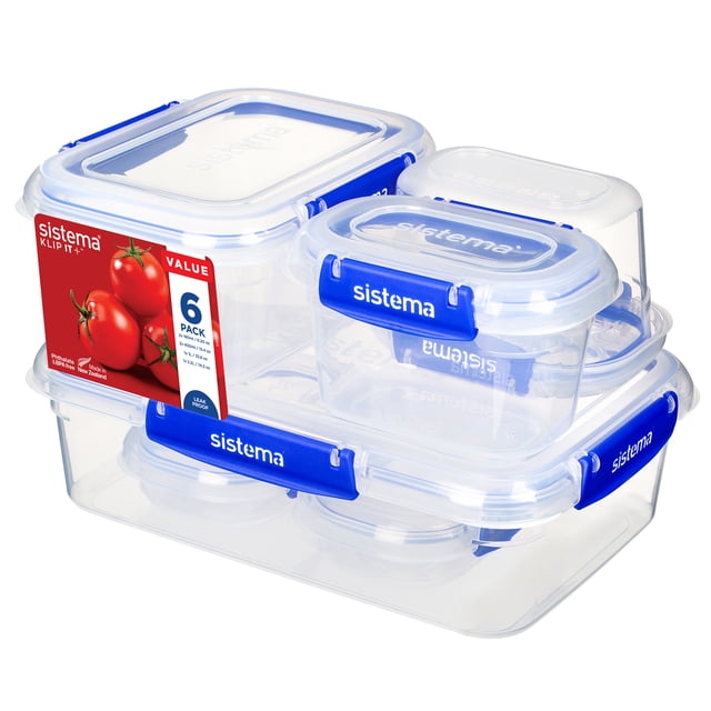 Sistema KLIP IT PLUS Food Storage Containers Starter Kit, 2 x 180ml, 2 x 400ml, 1 x 1 l & 1 x 2.2 l, Airtight, Leak-Proof Seal, BPA-Free, 6 Pack