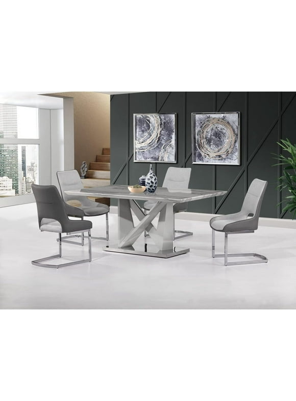 Global Furniture USA Faux Marble Top/Stainless Steel Base Dining Table in Gray
