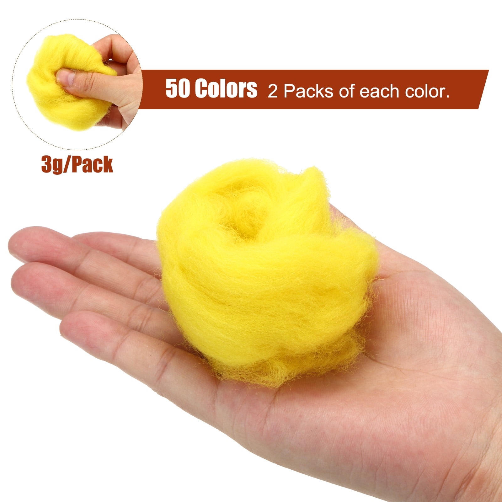 Needle Felting Wool  50 Colors Fibre Wool Yarn Needle Felting Hand for Wool Felting Yarn Supplies, 3g/pack