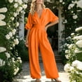 thumbnail image 4 of YanHoo Plus Size Jumpsuit for Women Half Sleeve V Neck Jumpsuits Wide Leg Pants Rompers with Pockets, 4 of 8