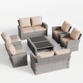 thumbnail image 4 of ELPOSUN 8 Piece Outdoor Sectional Conversation Sets , Wicker Patio Furniture Set，Gray PE Rattan Patio Sofa Set for Balcony, Porch, Backyard, Navy Blue, 4 of 7
