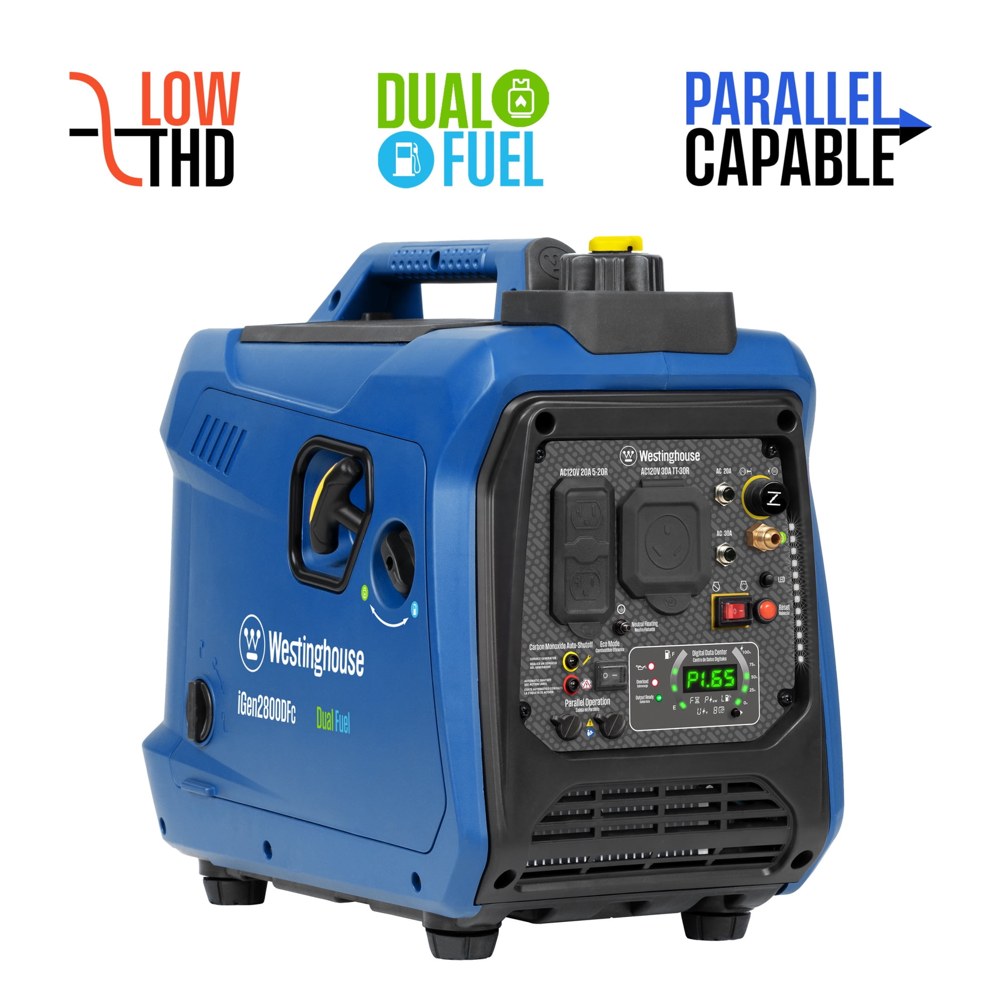 Westinghouse 2800 Peak Watt Portable Gas & Propane Powered Inverter Generator, Dual Fuel, Parallel Capable with CO Sensor
