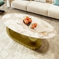 thumbnail image 3 of Coffee Tables Modern Oval Coffee Table for Living Room, Marble Pattern Sintered Stone Coffee Tabletop with Gold Stainless Steel Base in 47.2",Wooden Coffee Tables, 3 of 20