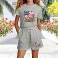 thumbnail image 4 of Boys Girls 4th Of July Outfits Crew Neck Short Sleeve Tees Elastic Waist Shorts Flag Print Casual 2 Piece Set (11-12 Years, Gray), 4 of 5