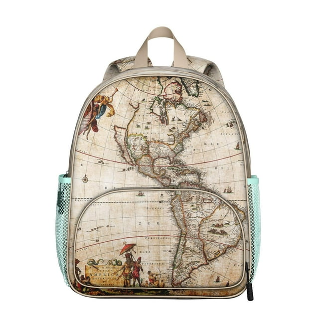 Students Travel Backpack - Vintage Style, Adventure and Explore Print, Durable and Water-Resistant for Elementary and Middle School