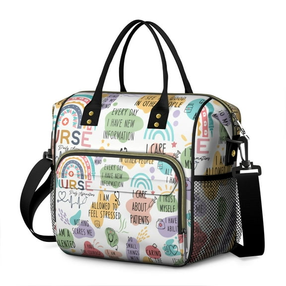 Reusable Large Lunch Box with Nurse Life & Cute Nurse Aesthetic Print Insulated Dual Compartment Lunch Tote Leakproof Waterproof Cooler Bag Adjustable Strap Multi Pocket Organizer for Office and Outdo