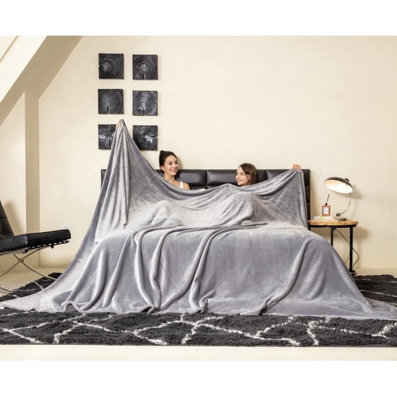 Manta de forro polar extragrande COOVA, 305 x 351 cm, color gris claro