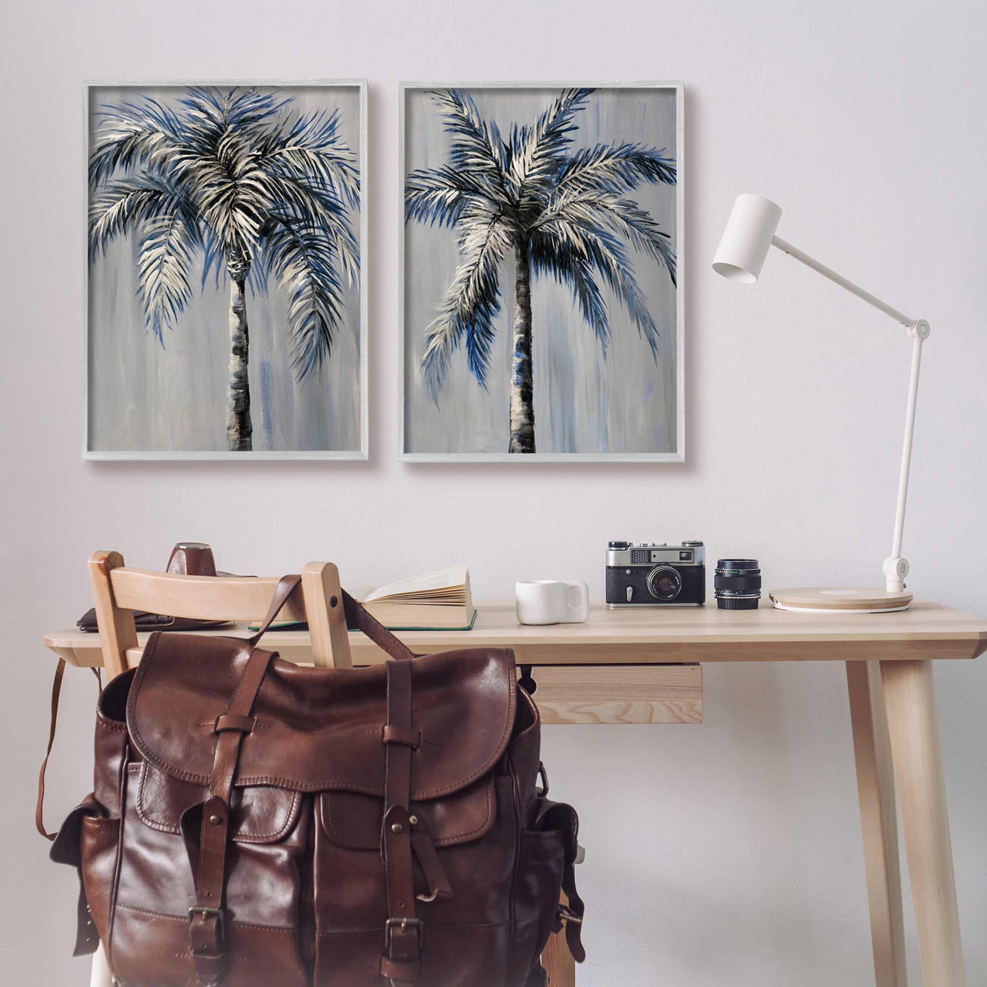 Stupell Industries Grey Modern Palm Trees Botanical & Floral Painting Gray Framed Art Print Wall Art, 24 x 30, Set of 2