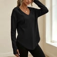 thumbnail image 4 of Tqcoqu Women's Waffle Knit Drawstring Hoodie,V Neck Thumb Hole Long Sleeve Casual Tops,2026 Spring Fall Trendy Clothes,Black Women's S-XXL, 4 of 8