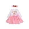 Baby Girls Long Sleeve Donut Birthday Tutu Tulle Skirt Headband Outfits Clothes