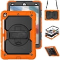 thumbnail image 1 of XYX For iPad 9th/8th/7th Generation 10.2 inch Case, 360 Rotating Shockproof Cover with Stand, Screen Protector, Shoulder Strap, Orange, 1 of 7