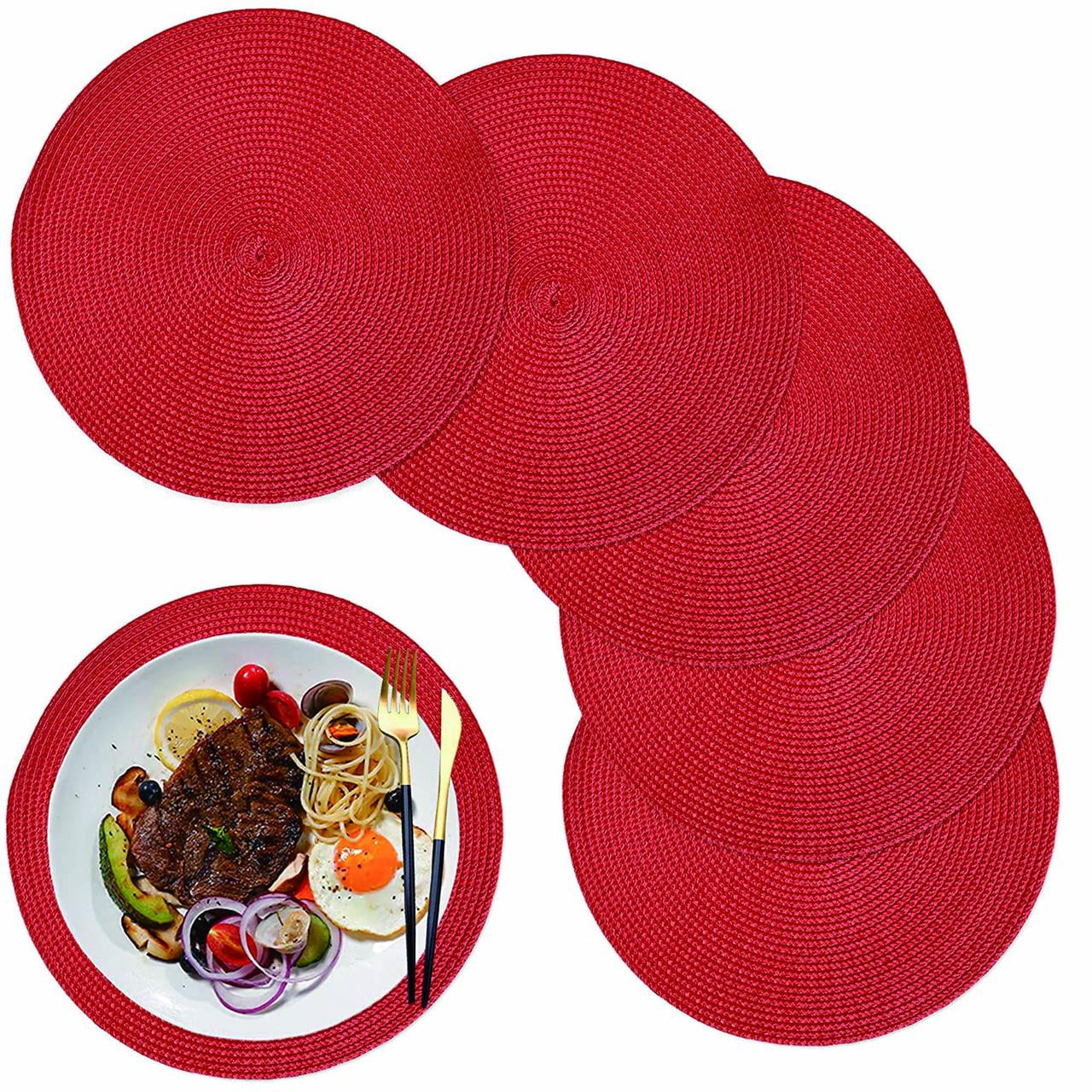 Red Placemats Set of 6 Table Mats for Dining Tables Woven Washable Non