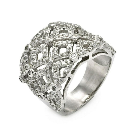 Sterling Silver 925 Rhodium Plated Wide Mesh Large Women's Ring White CZ Jewelry Female Size 9