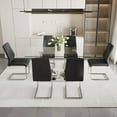 thumbnail image 3 of TesNus 63" Glass Dining Table Set, 7-Piece Rectangular Tempered Glass Table with Silver V-Shaped Base and Black PU Chairs for Dining Room, 3 of 6