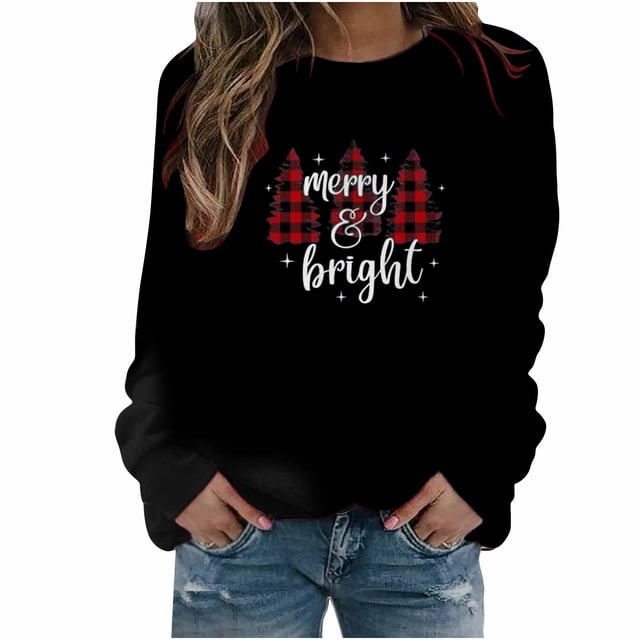 Sudaderas Navideñas Para Mujer Camiseta Suelta Blusa de Manga Larga Cuello Redondo Tops Casuales Odeerbi ODB191707