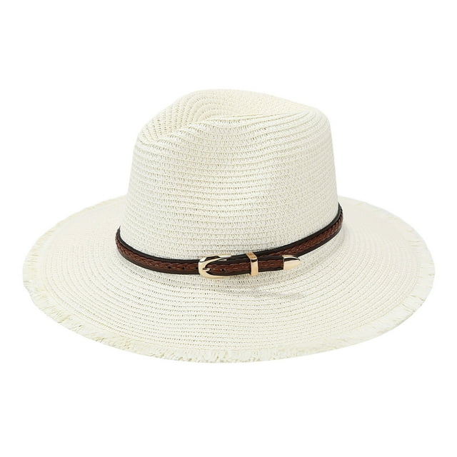 Sombrero de paja de verano con cinturón trenzado - Sombrilla plegable para viajes y jardinería