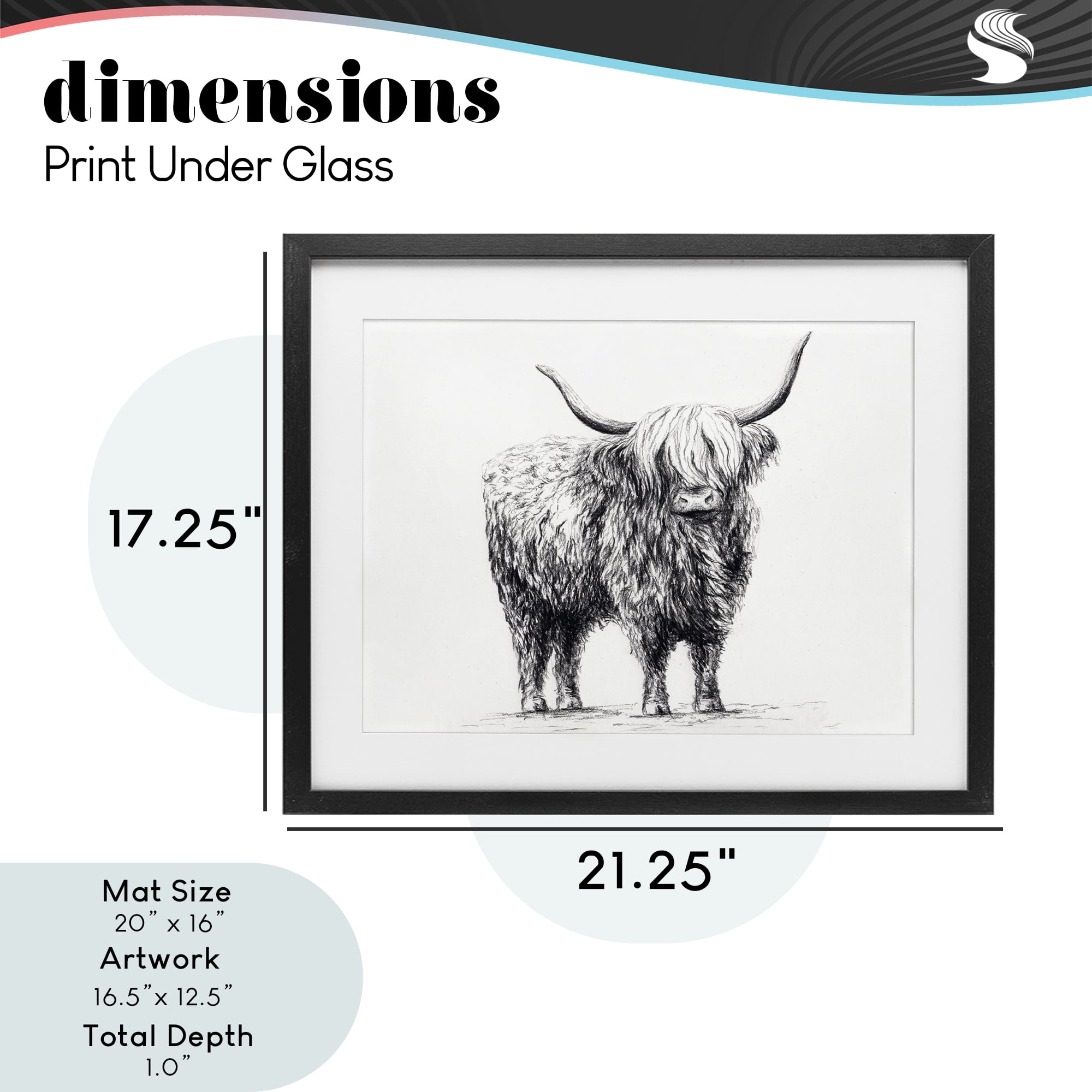 Stupell Industries Highland Cow in Charcoal Black Framed Print Under Glass, design by Leah Noel Art