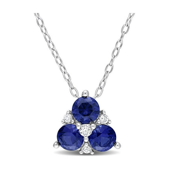 1.35 Carat (Ctw) Lab-Created Blue Three Stone Pendant Necklace in Sterling Silver with Chain for Women