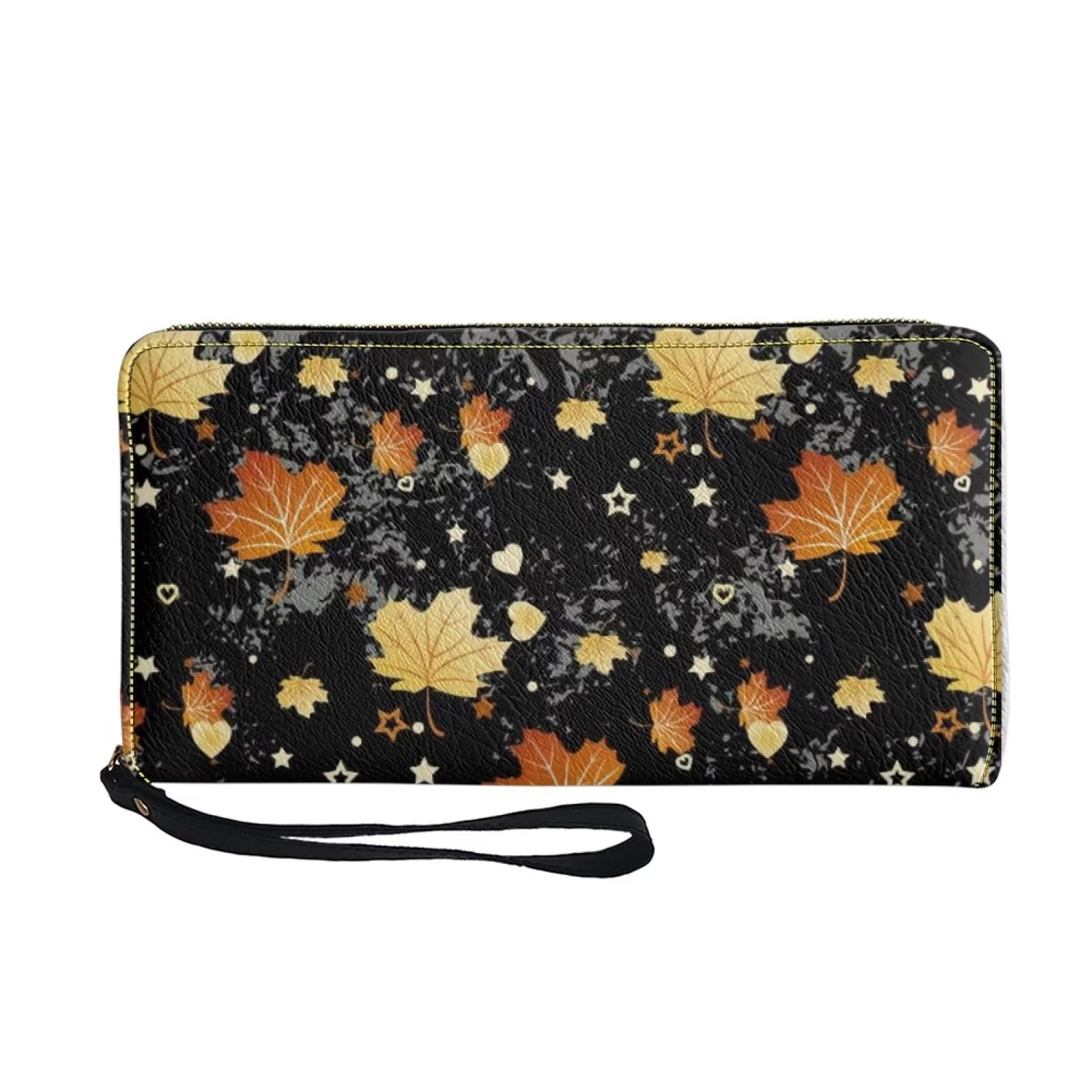 FKELYI Maple Leaves Zip Around Women Wallets,Inserts for Bank Cards