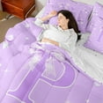 thumbnail image 4 of Castle Fairy Kids Teens Personalized Initial P Bedding Comforter Set 7 Pieces,Kawaii Purple Ribbon Bowknot Full Bedding Set Lightweight,Dreamy Princess Stars Fitted Sheet Flat Sheet, 4 of 8