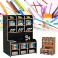 thumbnail image 1 of AMERTEER School Supply Storage Wooden Desk Organizer Desktop Stationary Organizer for Students Home Office School, 1 of 7