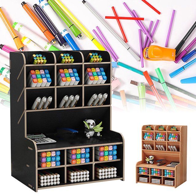 AMERTEER School Supply Storage Wooden Desk Organizer Desktop Stationary Organizer for Students Home Office School
