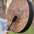 thumbnail image 4 of Shamanic Drum Tree Pattern Polyester Imitation Sheepskin Vintage Round Instrument Drum 25cm, 4 of 8