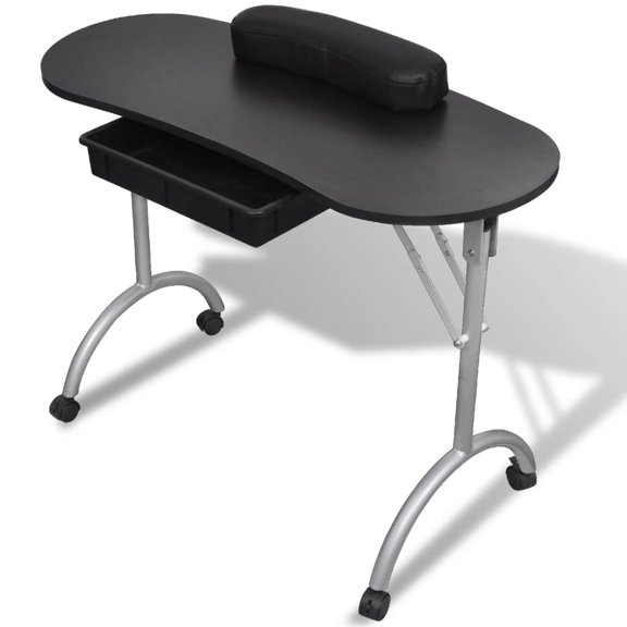 vidaXL Black Foldable Manicure Nail Table with Castors