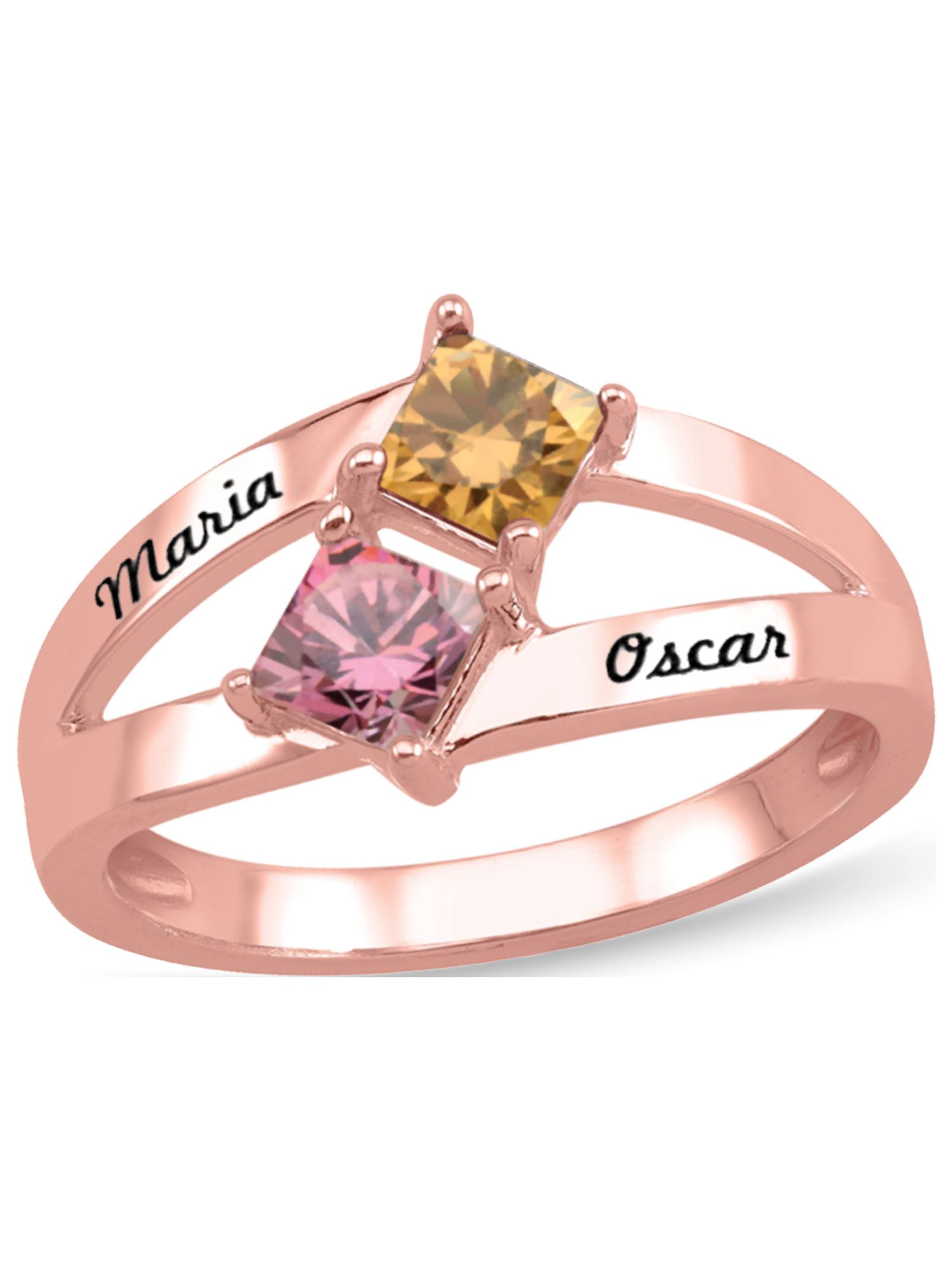 Personalized Engravable Couple's Birthstone Ring in 10K Gold by Jewlster