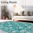 thumbnail image 2 of Flatwoven High Traffic Area Rug, Art Nouveau with Turquoise and Silver Highlights, Non Slip, Stain Resistant, Washable Area Rugs for Living Room, Bedroom(Blue, 3X5), 2 of 8