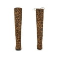 thumbnail image 2 of BLISSFUL STEP  Women's Boot  Faux Suede Thigh High Chunky Heel Square Toe Back Lace Up Side Zipper Boots Leopard 7, 2 of 7