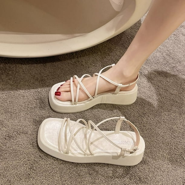 Sandalias de tacón transparente para mujer, zapatos cómodos para mujer, zuecos, zapatos cruzados de cuña, sandalias de plataforma de gladiador para niñas medianas de verano 39 Gao Jinjia LED