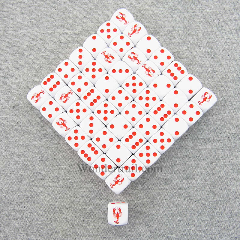 Lobster Dice White Opaque with Red Pips 16mm 
