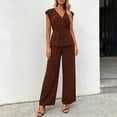 thumbnail image 5 of VBVC Women's Wrap V-Neck 2 Piece Pants Set, Ladies' Tie Waist Top and Wide Leg Trousers Outfit, Casual Sleeveless Workwear For Women,Coffee,S-2XL, 5 of 8