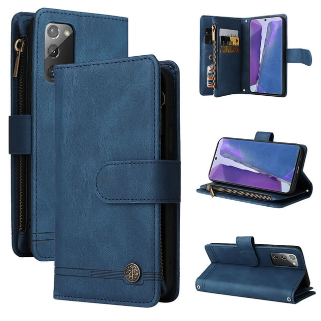 Case for Samsung Galaxy Note 20 5G Cover Zipper Pocket Wallet Case Magnetic Protective - Blue