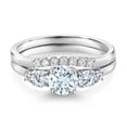 thumbnail image 3 of Gem Stone King 10K White Gold Sky Blue Aquamarine and White Lab Grown Diamond 5 Stone Bridal Engagement Wedding Ring Set for Women (0.81 Cttw, Round: 5MM and 3MM, Size 9), 3 of 6